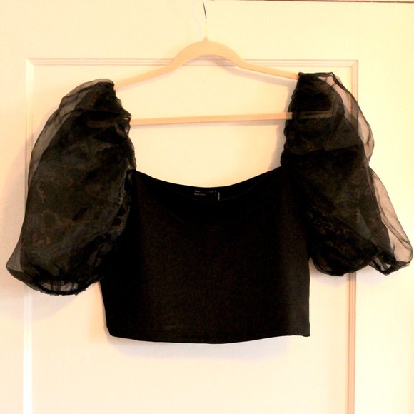 ASOS DESIGN scuba bandeau with organza sleeves - Picture 2 of 3